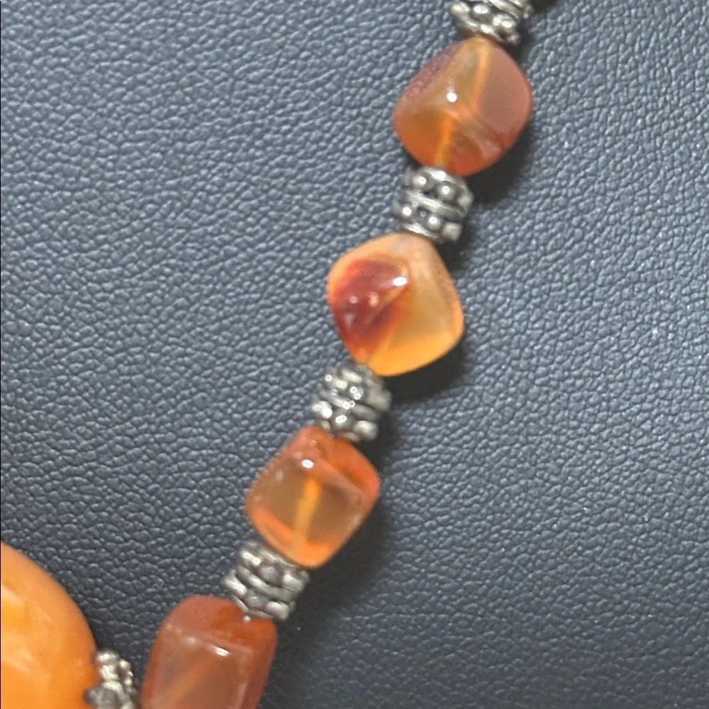 Cornelian Polished Stones With Bakelite Focal Point Large Bead Vintage Necklace